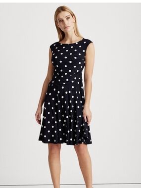 LOFT Black Midi Dress with White Polka Dots and Tie Back